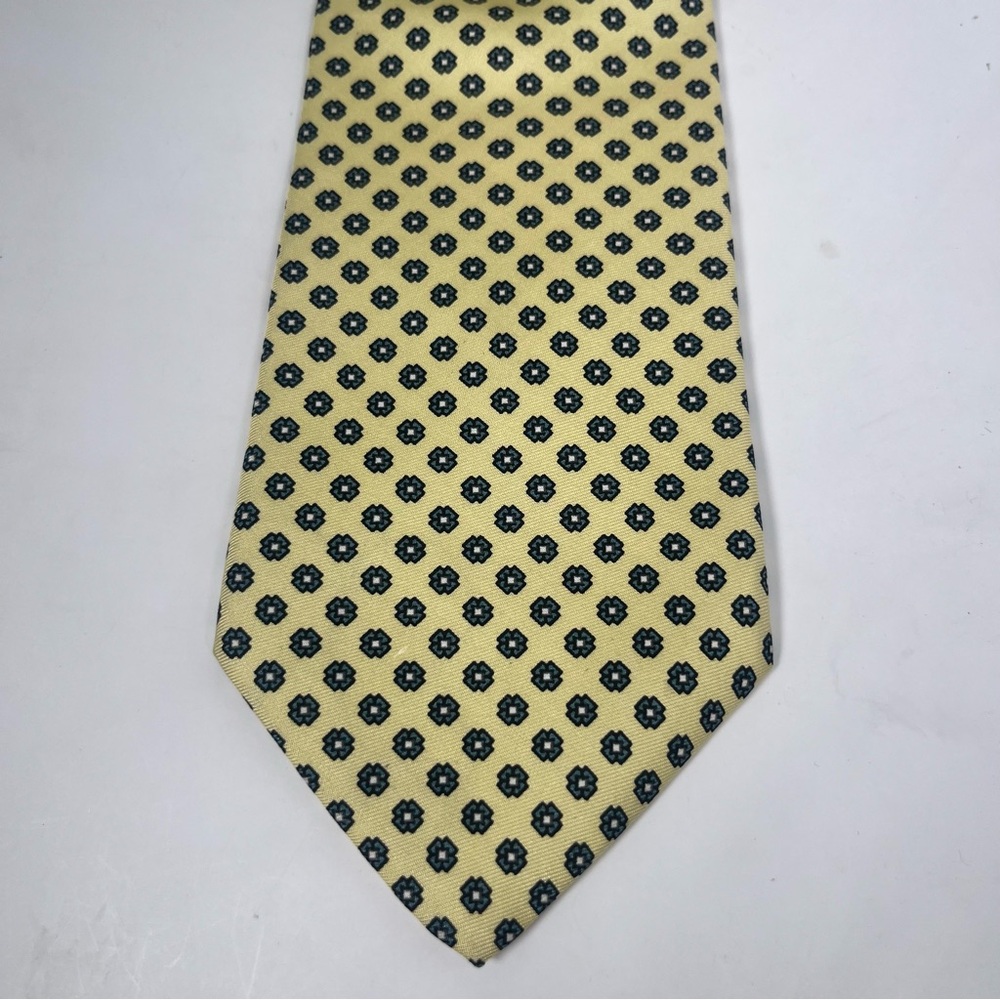 Brooks Brothers Yellow Tie with Green Flowers Work‎ Office Classic Professional
